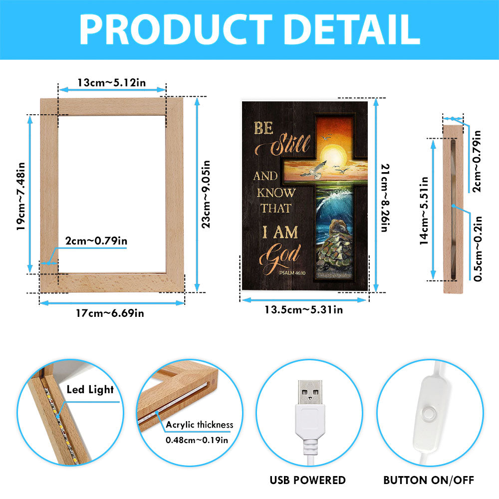 Be Still And Know That I Am God Cross Turtle Frame Lamp Art - Christian Art - Bible Verse Art - Religious Home Decor