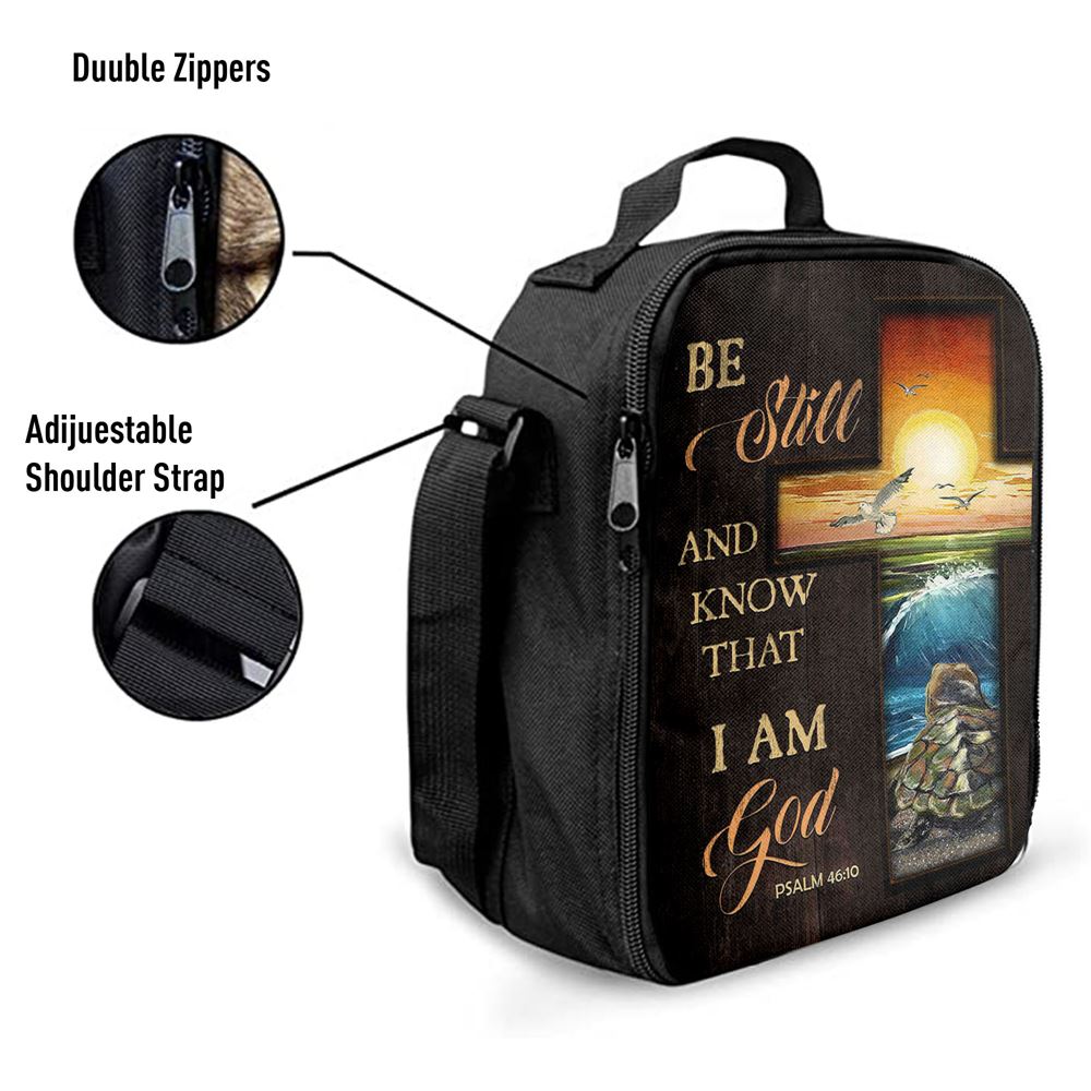 Be Still And Know That I Am God Cross Turtle Lunch Bag, Christian Lunch Bag For School, Picnic, Religious Lunch Bag