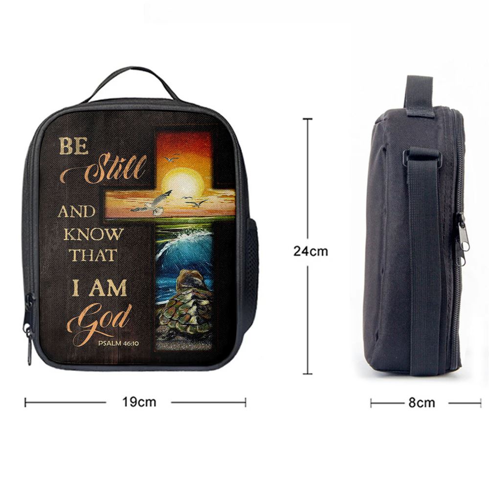 Be Still And Know That I Am God Cross Turtle Lunch Bag, Christian Lunch Bag For School, Picnic, Religious Lunch Bag