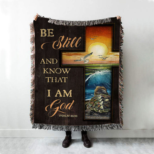 Be Still And Know That I Am God Cross Turtle Woven Blanket Art - Christian Art - Bible Verse Throw Blanket - Religious Home Decor