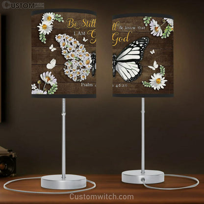 Be Still And Know That I Am God Daisy Butterfly Large Table Lamb - Christian Lamb Gift - Bible Verse Table Lamb Art