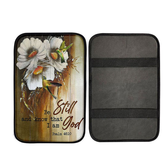 Be Still And Know That I Am God Daisy Hummingbird Car Center Console Cover, Christian Auto Armrest Cover