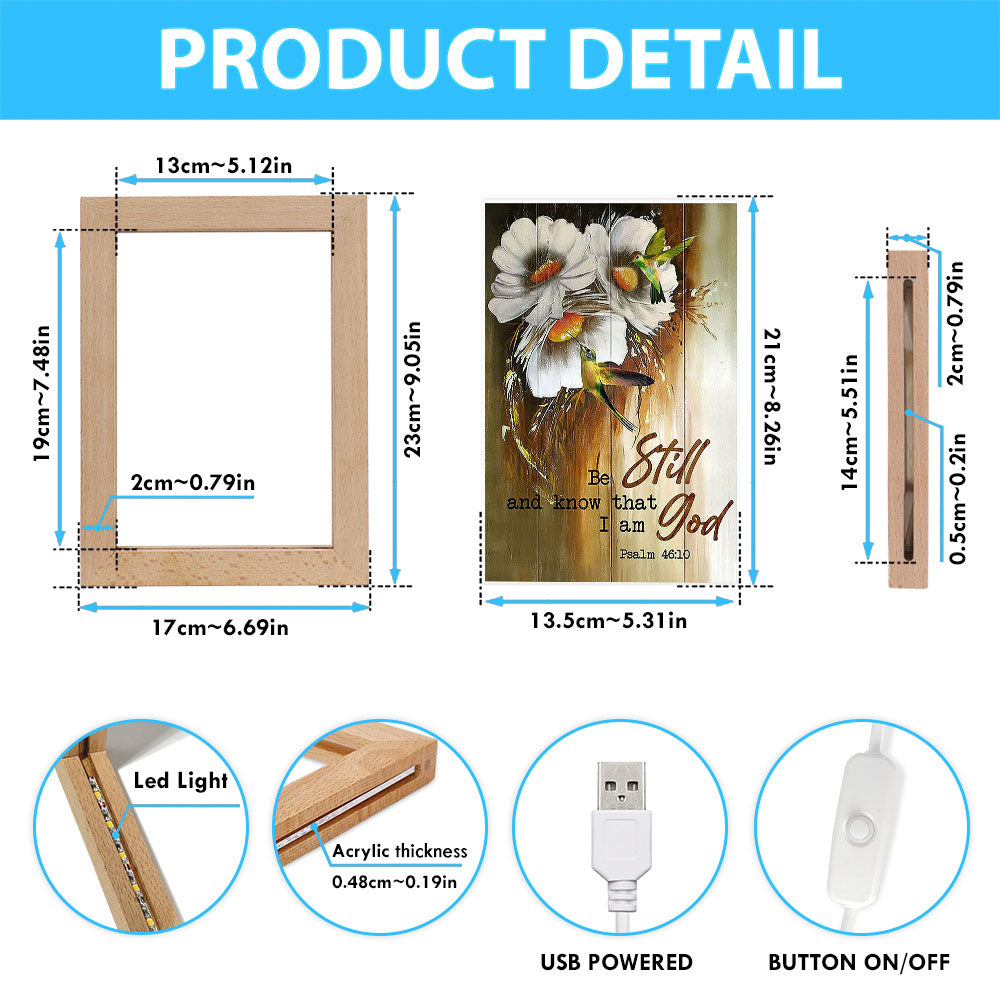 Be Still And Know That I Am God Daisy Hummingbird Frame Lamp Art - Christian Art - Bible Verse Art - Religious Home Decor