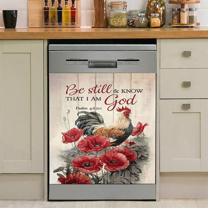 Be Still And Know That I Am God Dishwasher Cover, Jesus Red Cardinal Sunflower Dishwasher Magnet Cover, Christian Kitchen Decor