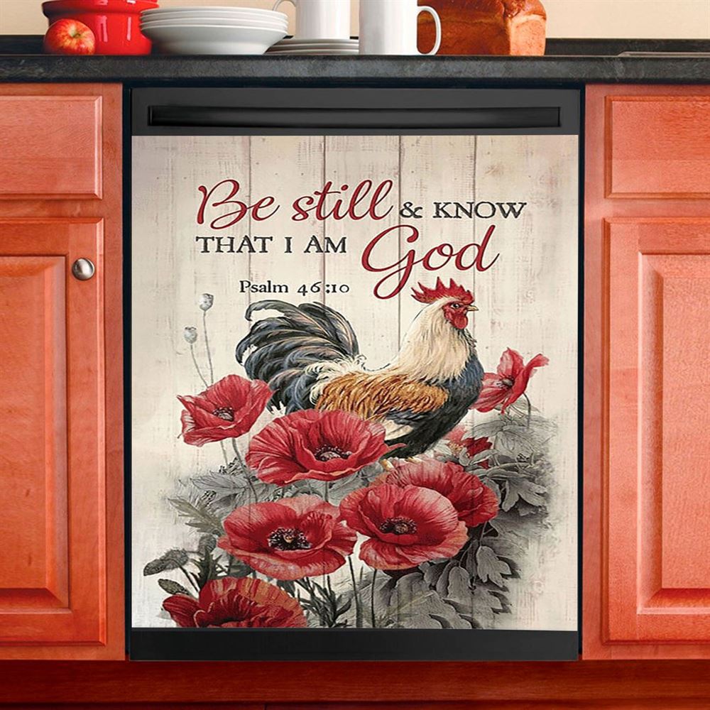 Be Still And Know That I Am God Dishwasher Cover, Jesus Red Cardinal Sunflower Dishwasher Magnet Cover, Christian Kitchen Decor