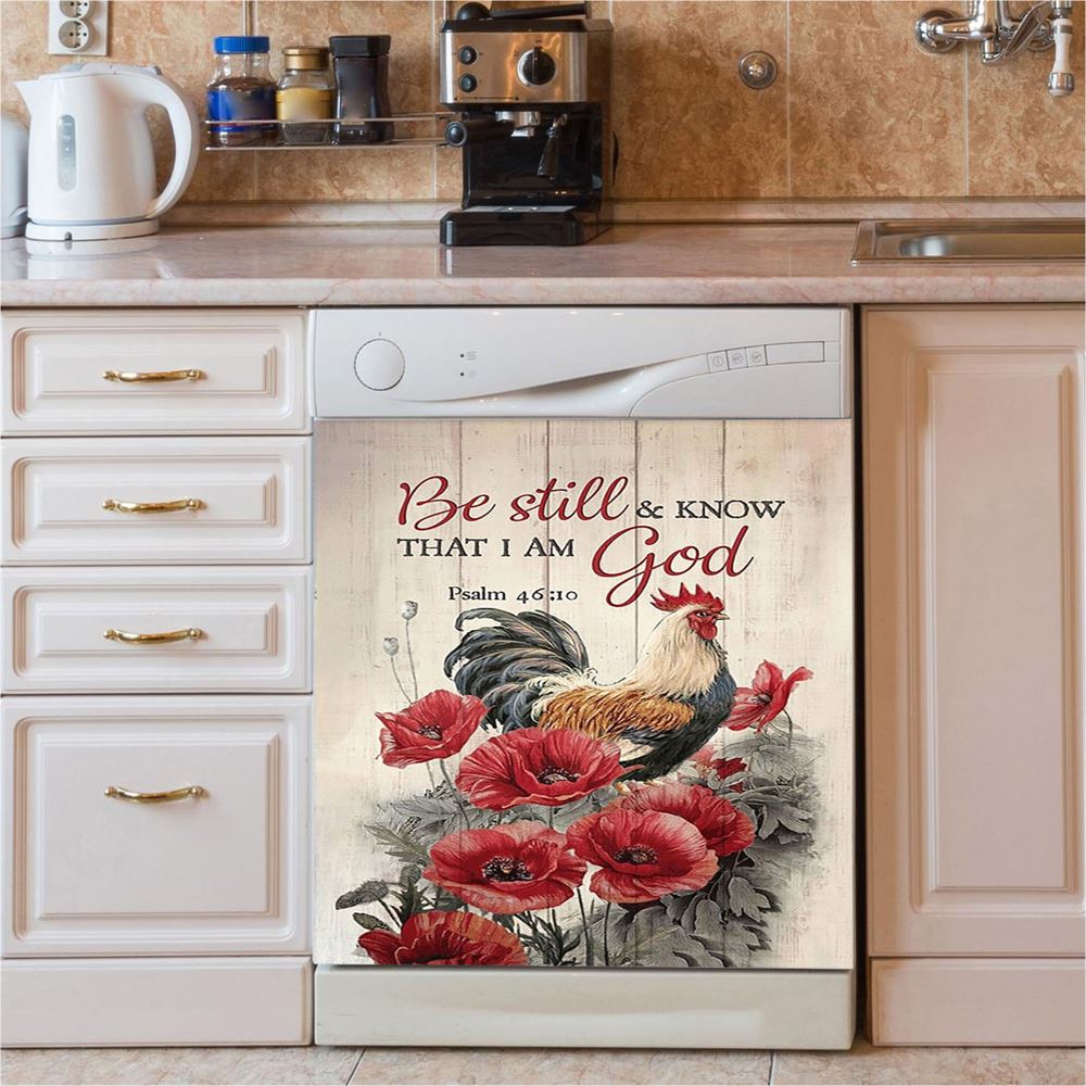 Be Still And Know That I Am God Dishwasher Cover, Jesus Red Cardinal Sunflower Dishwasher Magnet Cover, Christian Kitchen Decor