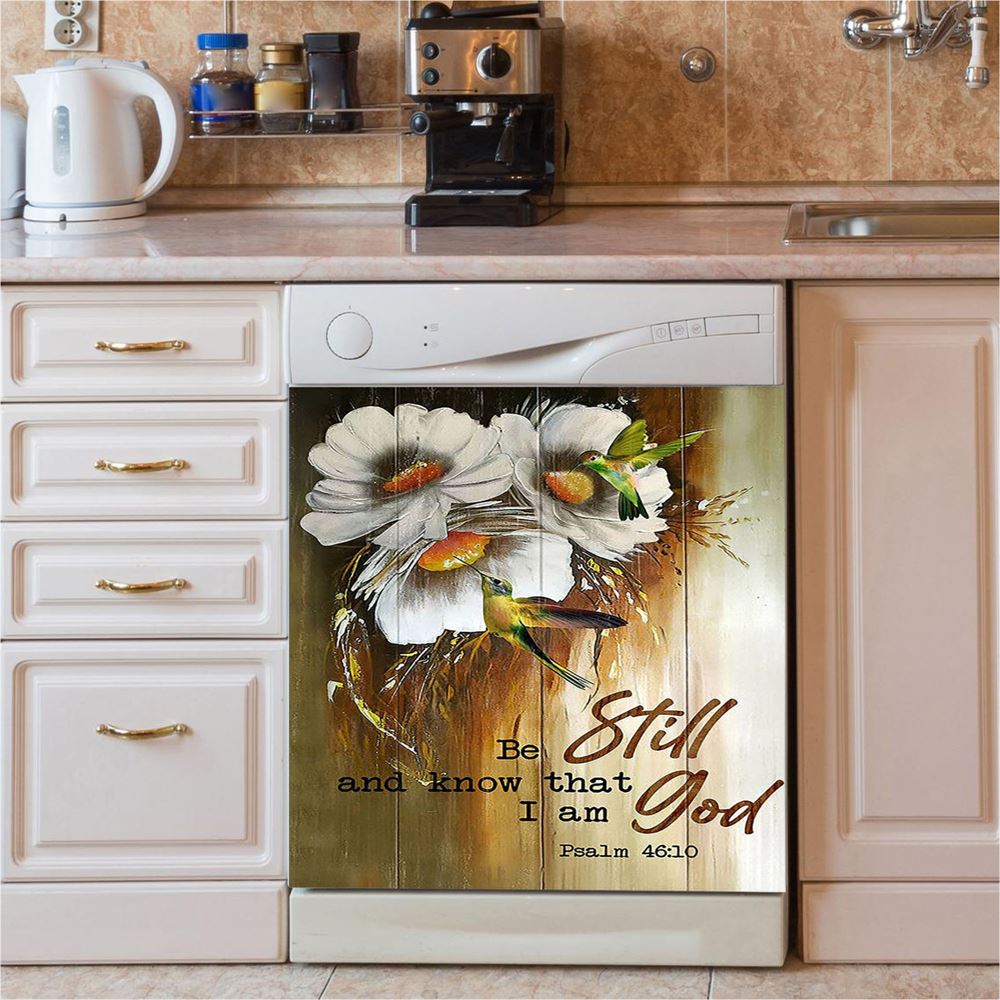 Be Still And Know That I Am God Dishwasher Cover, Red Poppy Flower Roaster Dishwasher Magnet Cover, Bible Verse Kitchen Decor