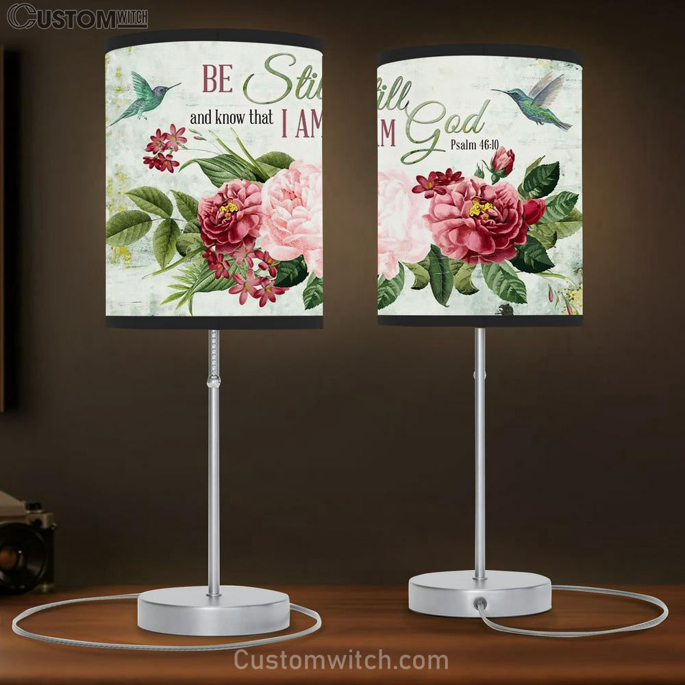 Be Still And Know That I Am God Flower Hummingbird Table Lamb Print - Inspirational Table Lamb Art - Scripture Lamb Gift