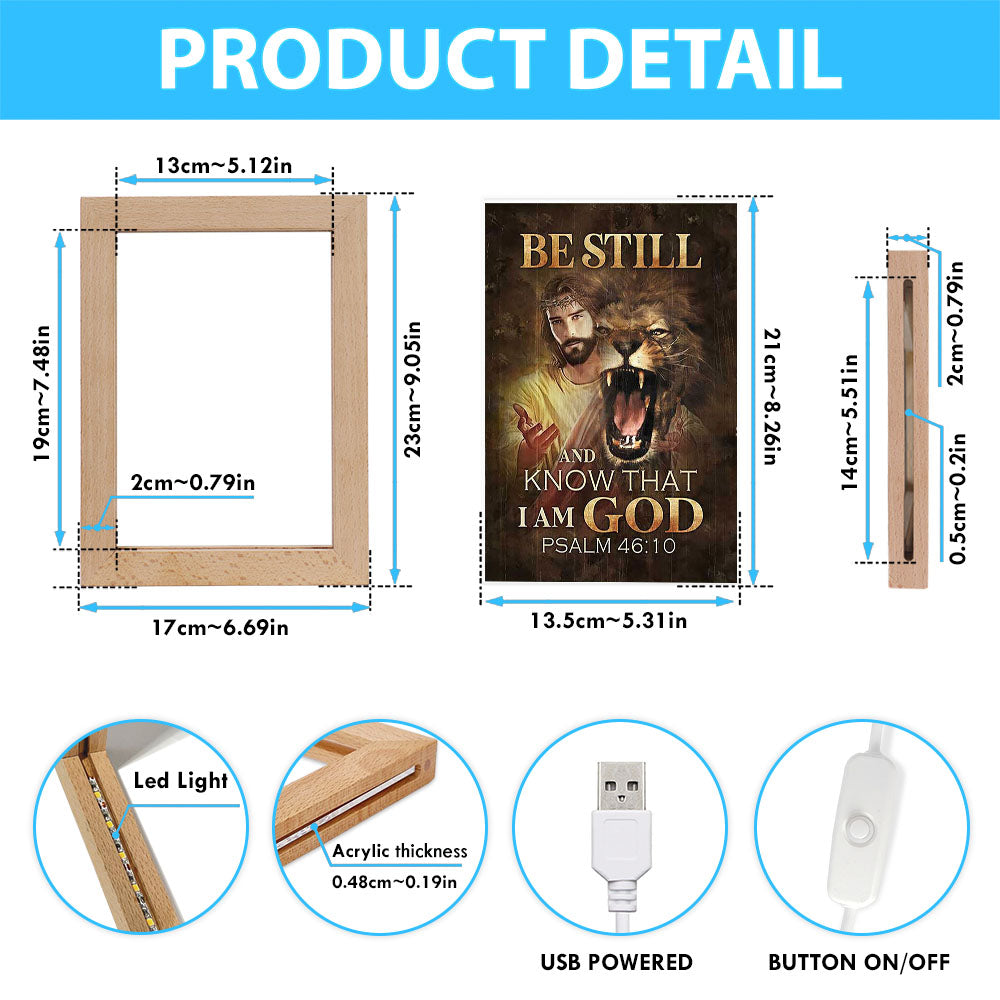 Be Still And Know That I Am God Frame Lamp - Angry Lion Of Judah Jesus Frame Lamp Art - Christian Night Light