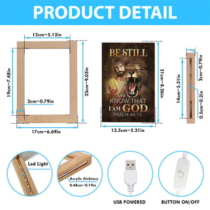 Be Still And Know That I Am God Frame Lamp - Angry Lion Of Judah Jesus Frame Lamp Art - Christian Night Light