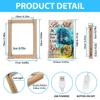 Be Still And Know That I Am God Frame Lamp - Jesus And Lion Of Judah Painting Frame Lamp - Christian Art - Religious Home Decor