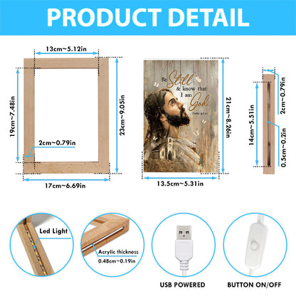 Be Still And Know That I Am God Frame Lamp - Jesus Face Frame Lamp - Christian Art - Religious Home Decor