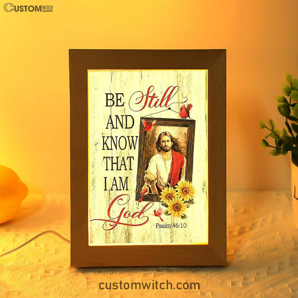 Be Still And Know That I Am God Frame Lamp - Jesus Red Cardinal Sunflower Frame Lamp - Christian Art - Religious Home Decor