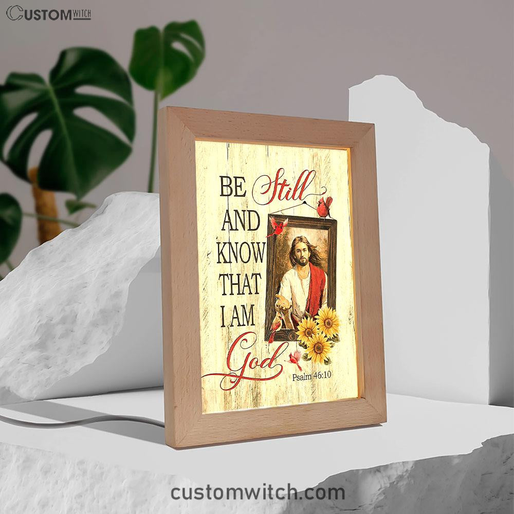 Be Still And Know That I Am God Frame Lamp - Jesus Red Cardinal Sunflower Frame Lamp - Christian Art - Religious Home Decor