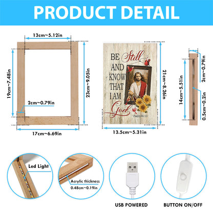 Be Still And Know That I Am God Frame Lamp - Jesus Red Cardinal Sunflower Frame Lamp - Christian Art - Religious Home Decor