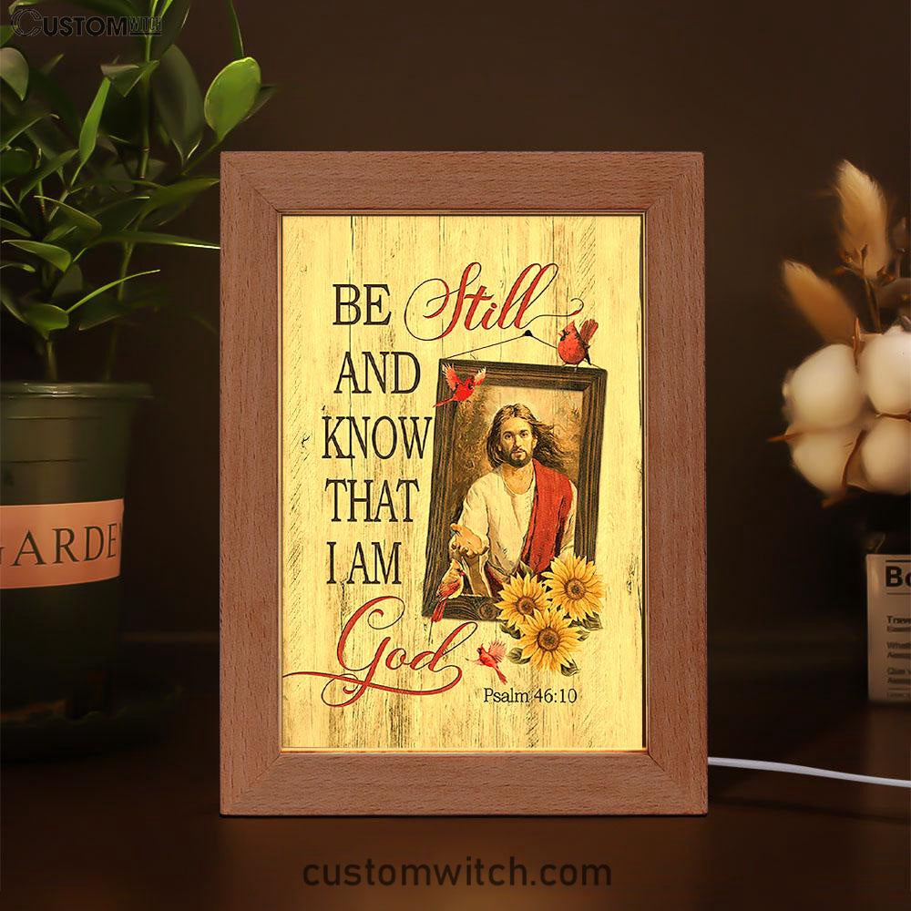 Be Still And Know That I Am God Frame Lamp - Jesus Red Cardinal Sunflower Frame Lamp - Christian Art - Religious Home Decor