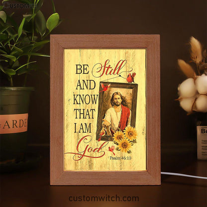 Be Still And Know That I Am God Frame Lamp - Jesus Red Cardinal Sunflower Frame Lamp - Christian Art - Religious Home Decor