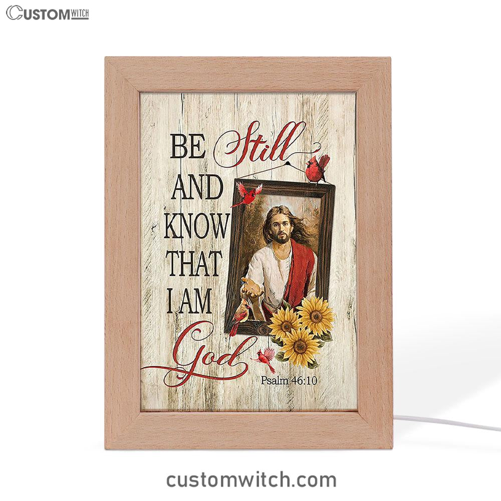 Be Still And Know That I Am God Frame Lamp - Jesus Red Cardinal Sunflower Frame Lamp - Christian Art - Religious Home Decor