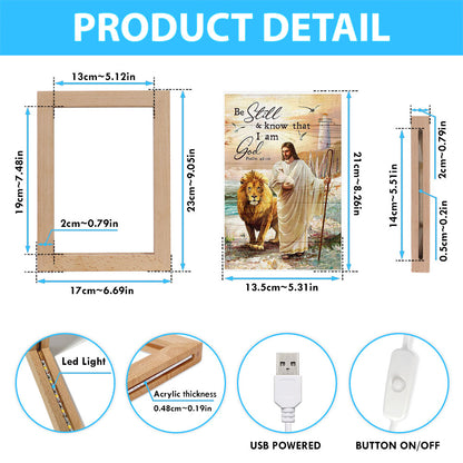 Be Still And Know That I Am God Frame Lamp - Jesus Walking Lion Of Judah And Lamb Frame Lamp Art - Bible Verse Art - Christian Inspirational Decor