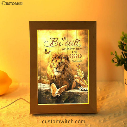 Be Still And Know That I Am God Frame Lamp - Lion Of Judah Butterfly Frame Lamp - Christian Art - Religious Home Decor