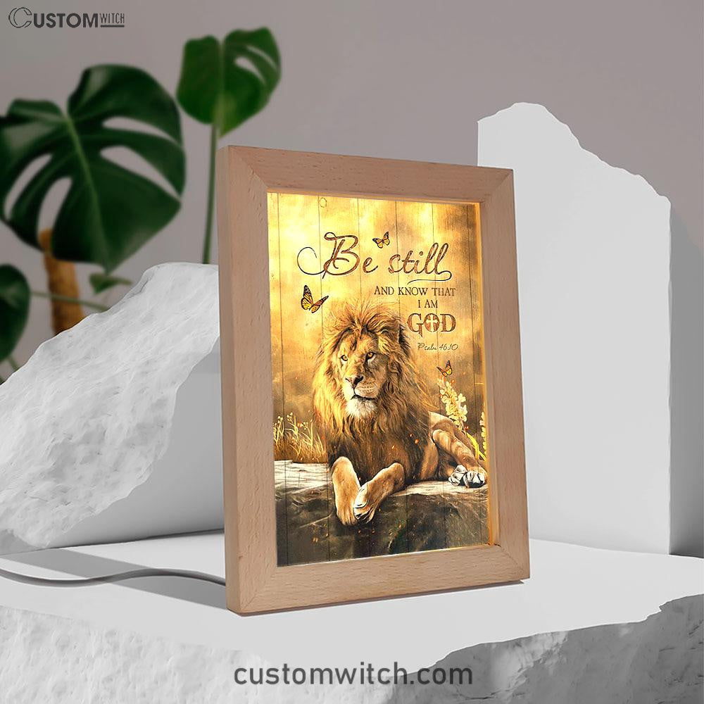 Be Still And Know That I Am God Frame Lamp - Lion Of Judah Butterfly Frame Lamp - Christian Art - Religious Home Decor