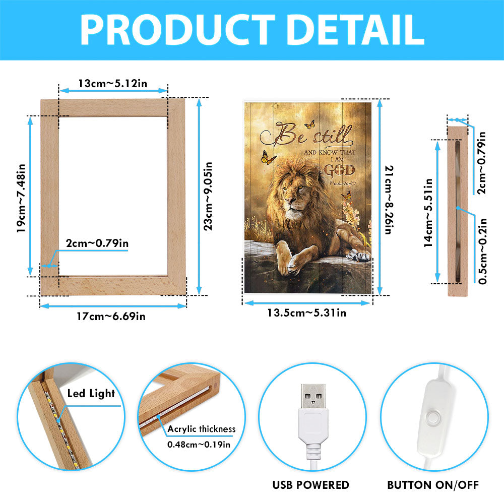 Be Still And Know That I Am God Frame Lamp - Lion Of Judah Butterfly Frame Lamp - Christian Art - Religious Home Decor