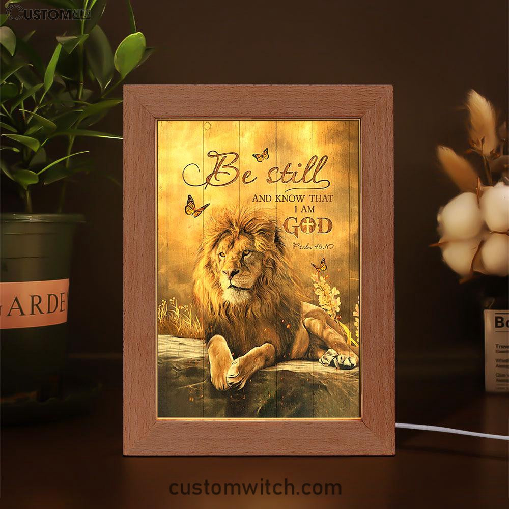 Be Still And Know That I Am God Frame Lamp - Lion Of Judah Butterfly Frame Lamp - Christian Art - Religious Home Decor