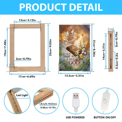 Be Still And Know That I Am God Frame Lamp - Pretty Lily Bible White Dove Frame Lamp Art - Christian Night Light