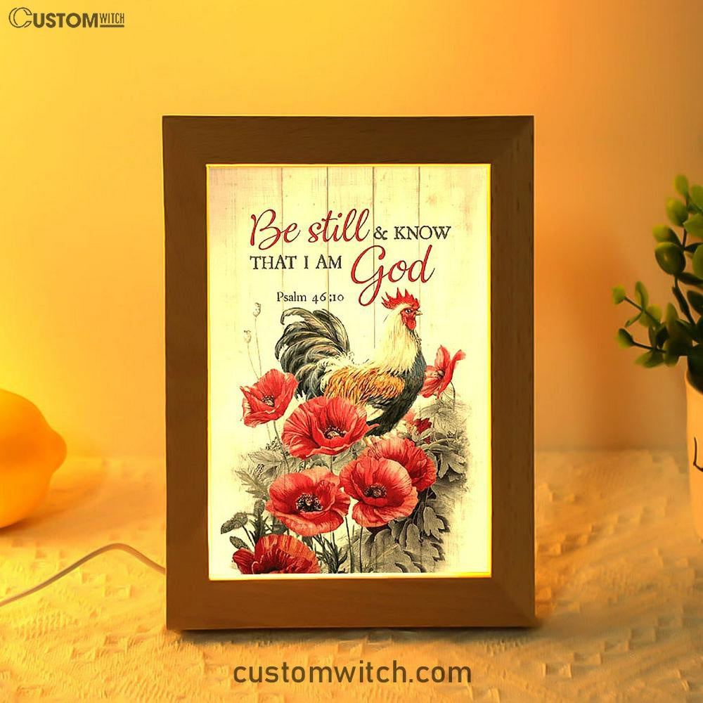 Be Still And Know That I Am God Frame Lamp - Red Poppy Flower Roaster Frame Lamp Art - Bible Verse Art - Religious Home Decor