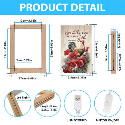 Be Still And Know That I Am God Frame Lamp - Red Poppy Flower Roaster Frame Lamp Art - Bible Verse Art - Religious Home Decor