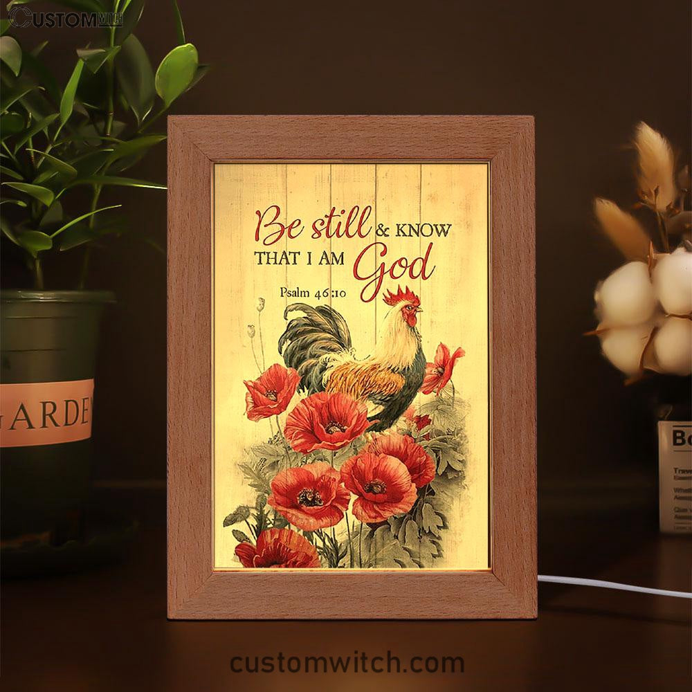 Be Still And Know That I Am God Frame Lamp - Red Poppy Flower Roaster Frame Lamp Art - Bible Verse Art - Religious Home Decor