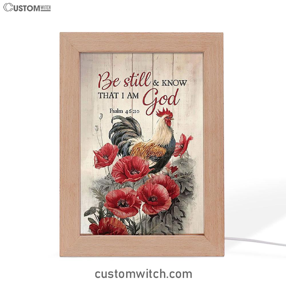 Be Still And Know That I Am God Frame Lamp - Red Poppy Flower Roaster Frame Lamp Art - Bible Verse Art - Religious Home Decor
