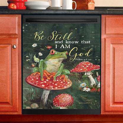 Be Still And Know That I Am God Frog Mushroom Dishwasher Cover, Bible Verse Dishwasher Magnet Cover, Christian Inspirational Kitchen Decor
