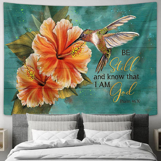 Be Still And Know That I Am God Gladiolus Flower, Hummingbird Wall Art Tapestry - Christian Wall Art - Religious Art