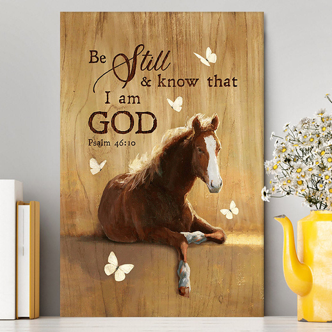 Be Still And Know That I Am God Horse White Butterfly Canvas Wall Art - Bible Verse Canvas Art - Inspirational Art - Christian Home Decor