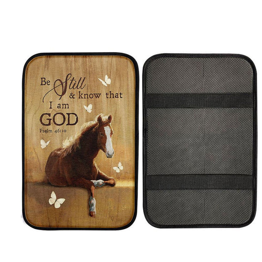 Be Still And Know That I Am God Horse White Butterfly Car Center Console Cover, Christian Car Armrest Cover