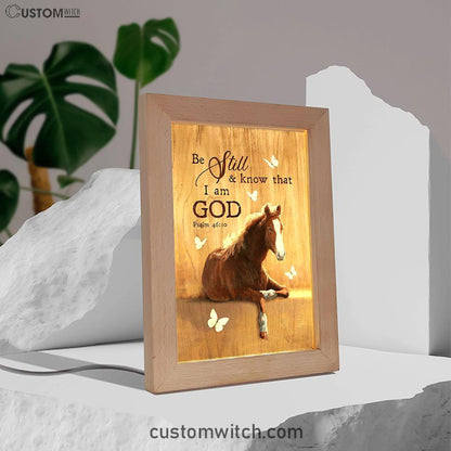 Be Still And Know That I Am God Horse White Butterfly Frame Lamp Art - Bible Verse Wooden Lamp - Inspirational Art - Christian Home Decor