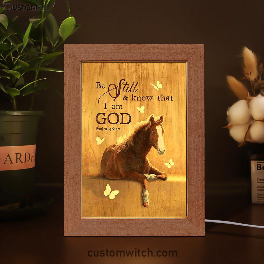 Be Still And Know That I Am God Horse White Butterfly Frame Lamp Art - Bible Verse Wooden Lamp - Inspirational Art - Christian Home Decor