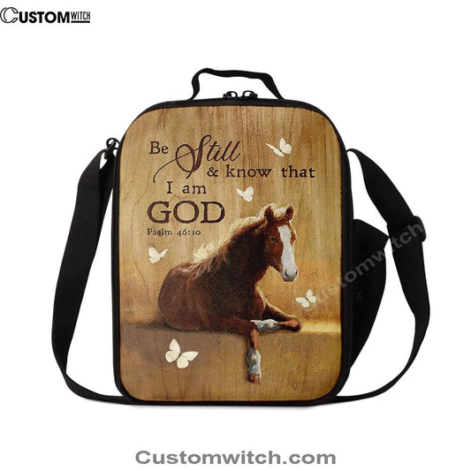 Be Still And Know That I Am God Horse White Butterfly Lunch Bag, Christian Lunch Bag For School, Picnic, Religious Lunch Bag