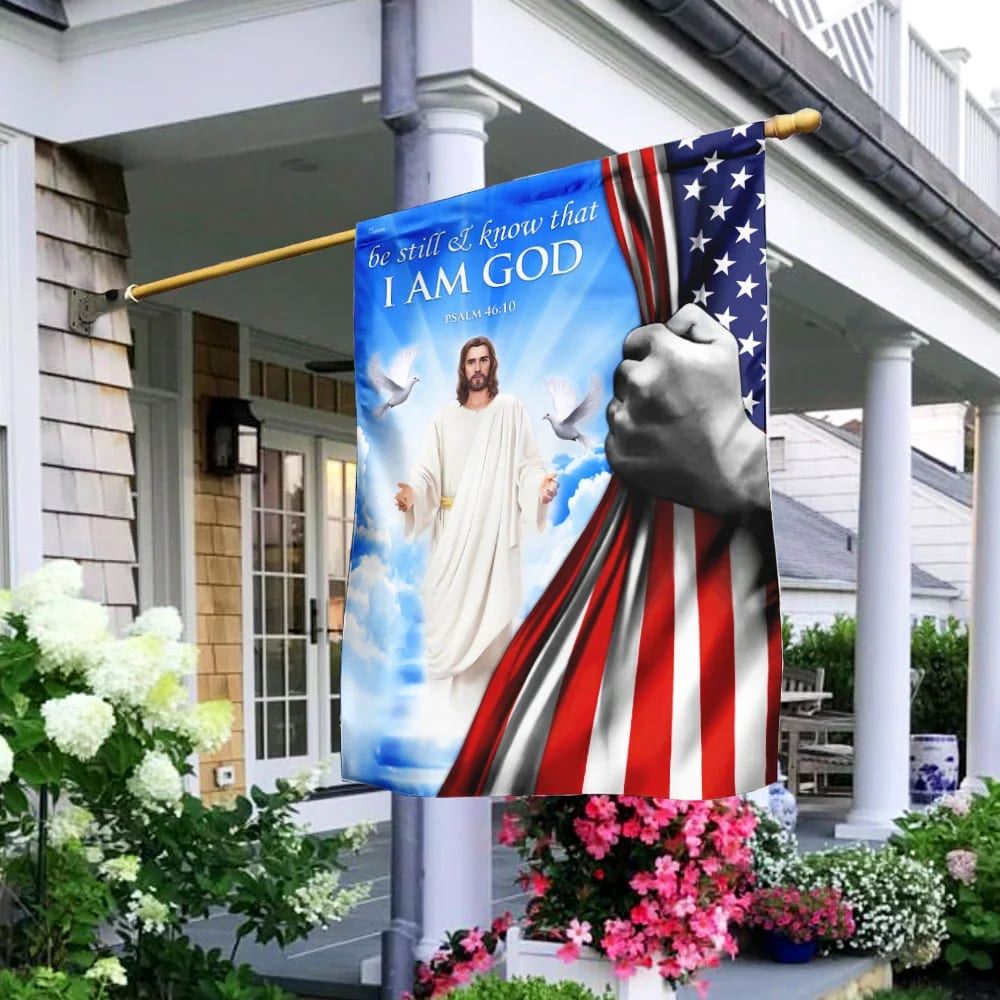 Be Still And Know That I Am God Jesus American US Flag, Outdoor Christian House Flag, Christian Flag, Scripture Flag, Garden Banner