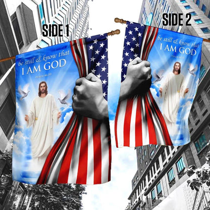 Be Still And Know That I Am God Jesus American US Flag, Outdoor Christian House Flag, Christian Flag, Scripture Flag, Garden Banner
