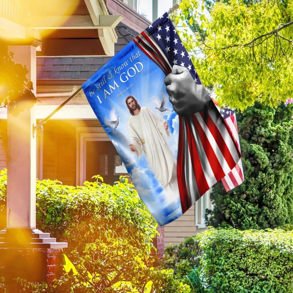 Be Still And Know That I Am God Jesus American US Flag, Outdoor Christian House Flag, Christian Flag, Scripture Flag, Garden Banner