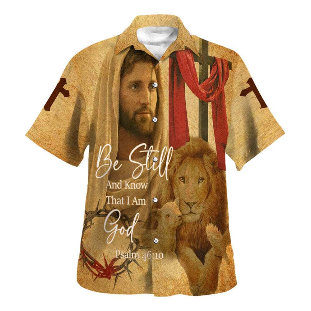 Be Still And Know That I Am God Jesus Christ And Lion Bible Verse Hawaiian Shirt For Men, Christian Hawaiian Shirt, Gift For Christian