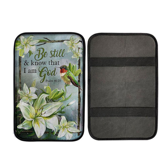 Be Still And Know That I Am God Lily Flower Hummingbird Car Center Console Cover, Christian Car Armrest Cover