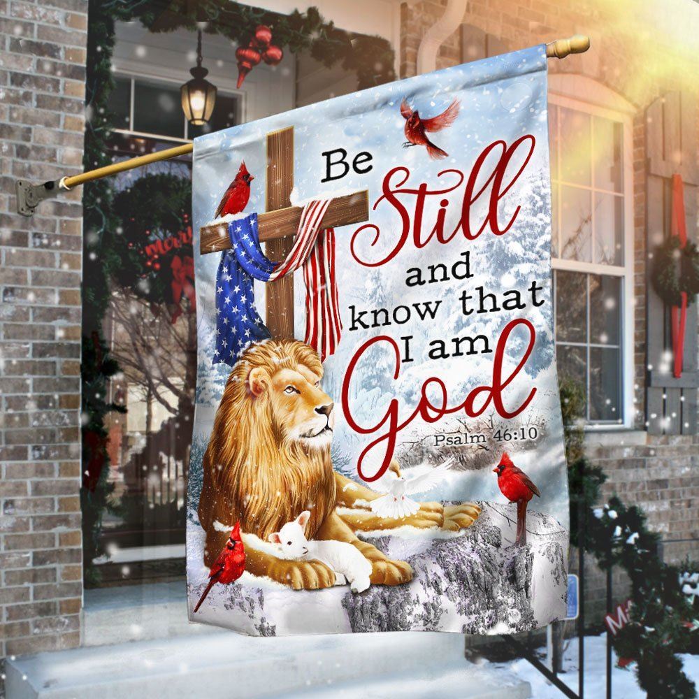 Be Still And Know That I Am God Lion Of Judah Christmas Flag, Christian Christmas House Flag, Christmas Outdoor Decor Ideas