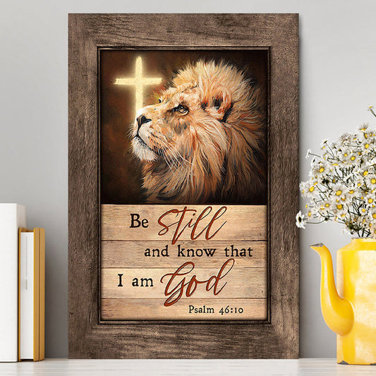 Be Still And Know That I Am God Lion Of Judah Cross Light Canvas Art - Bible Verse Wall Art - Christian Inspirational Wall Decor