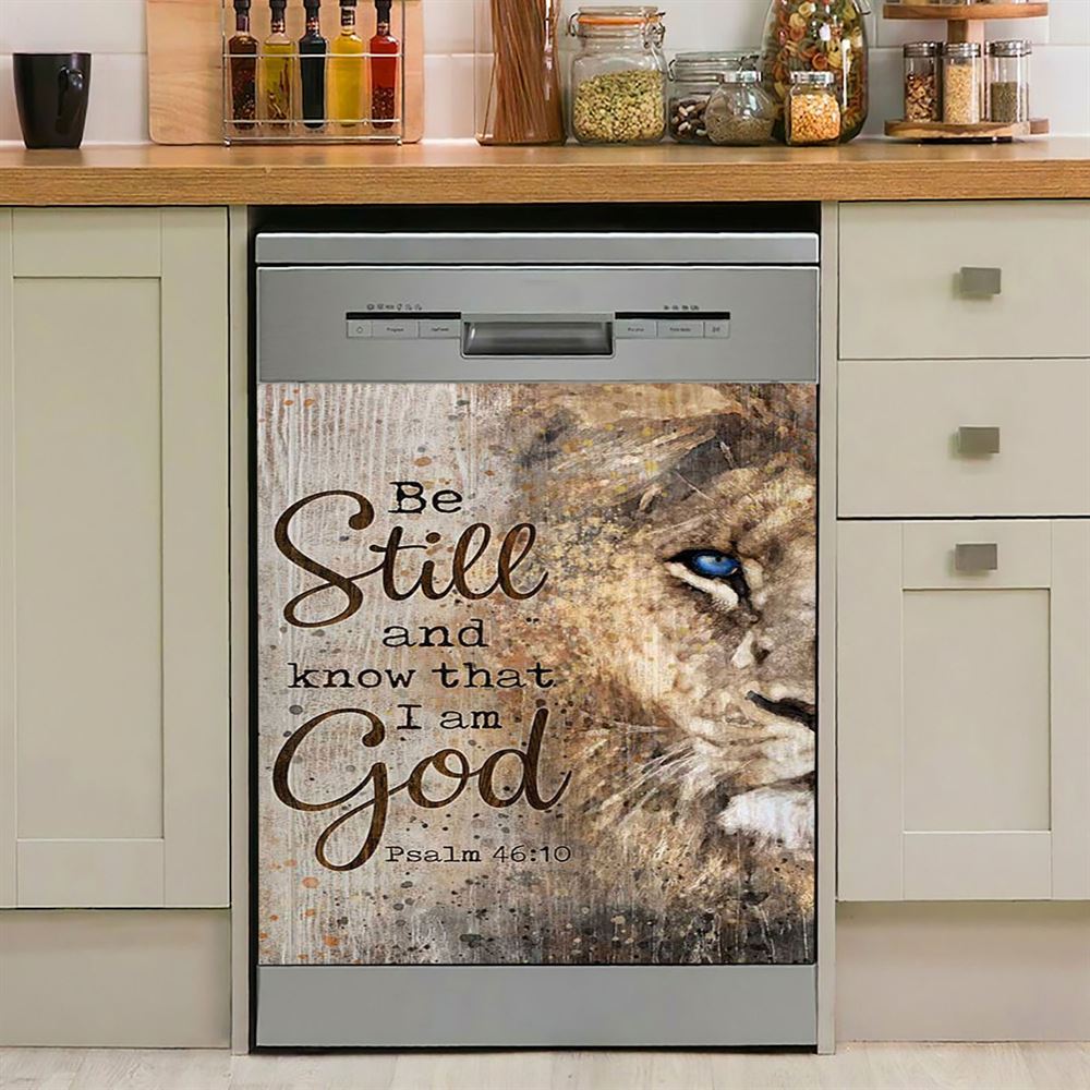 Be Still And Know That I Am God Lion Of Judah Cross Light Dishwasher Cover, Bible Verse Dishwasher Magnet Cover, Christian Inspirational Kitchen Decor