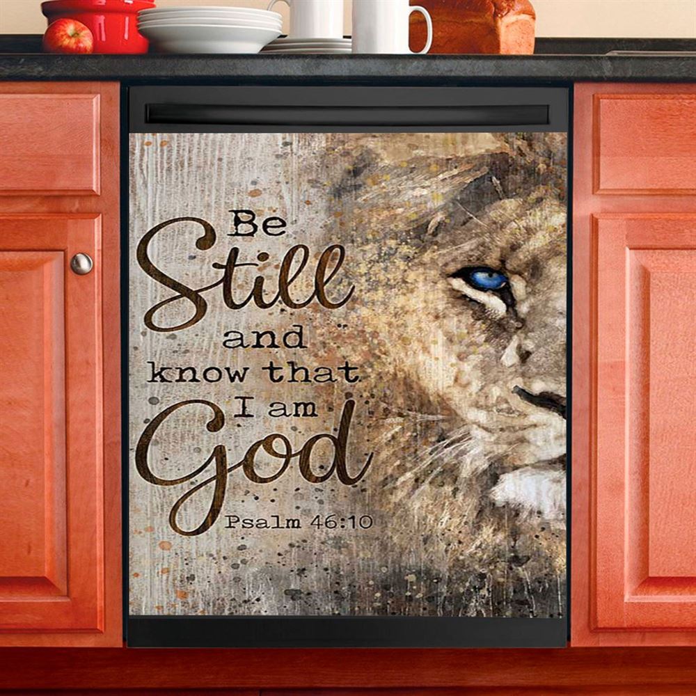Be Still And Know That I Am God Lion Of Judah Cross Light Dishwasher Cover, Bible Verse Dishwasher Magnet Cover, Christian Inspirational Kitchen Decor