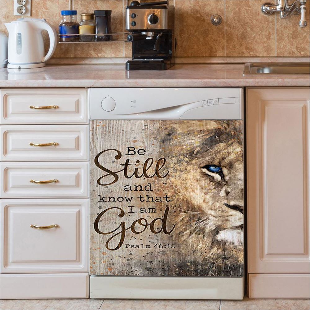 Be Still And Know That I Am God Lion Of Judah Cross Light Dishwasher Cover, Bible Verse Dishwasher Magnet Cover, Christian Inspirational Kitchen Decor