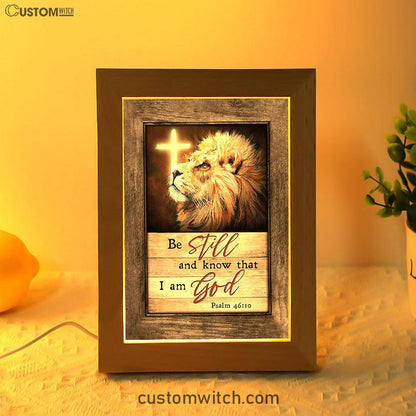 Be Still And Know That I Am God Lion Of Judah Cross Light Frame Lamp Art - Bible Verse Art - Christian Inspirational Decor